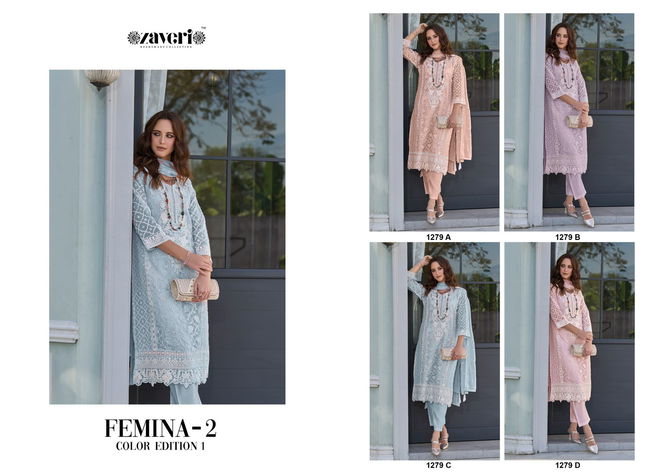 Femina Vol 2 Colour Edition By Zaveri Organza Embroidery Kurti With Bottom Dupatta Exporters In India